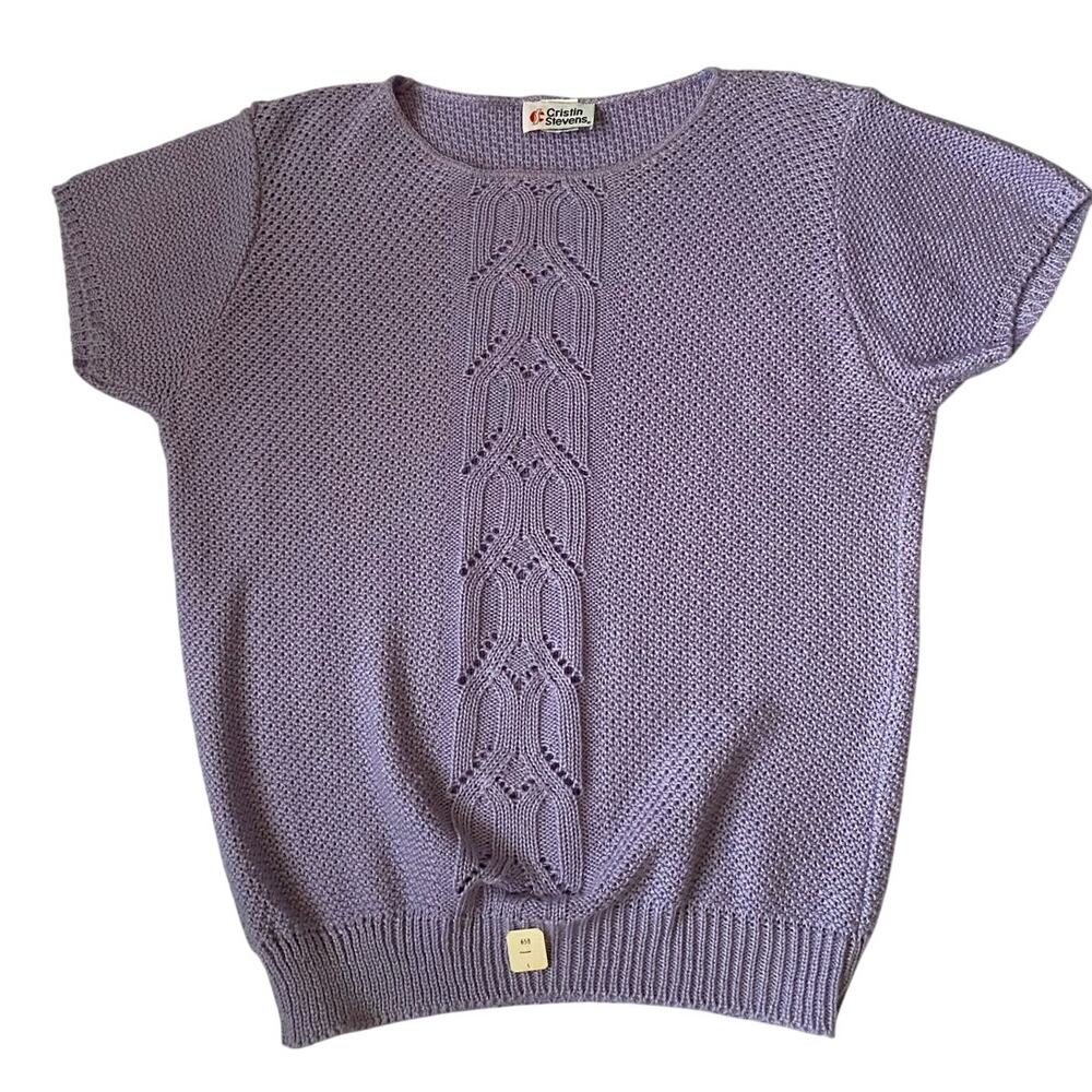 Vintage Cristin Stevens Lilac Knit Short Sleeve Sweater USA - Picture 2 of 16
